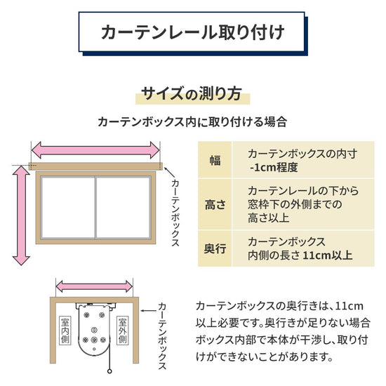 カーテンレール取り付け サイズの測り方 カーテンボックスに取り付ける