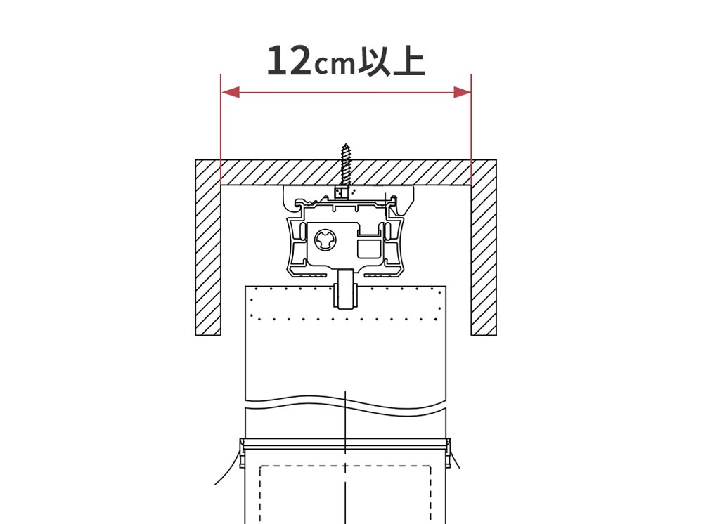 バーチカルブライン サイズの測り方 カーテンボックス内のサイズ上限図