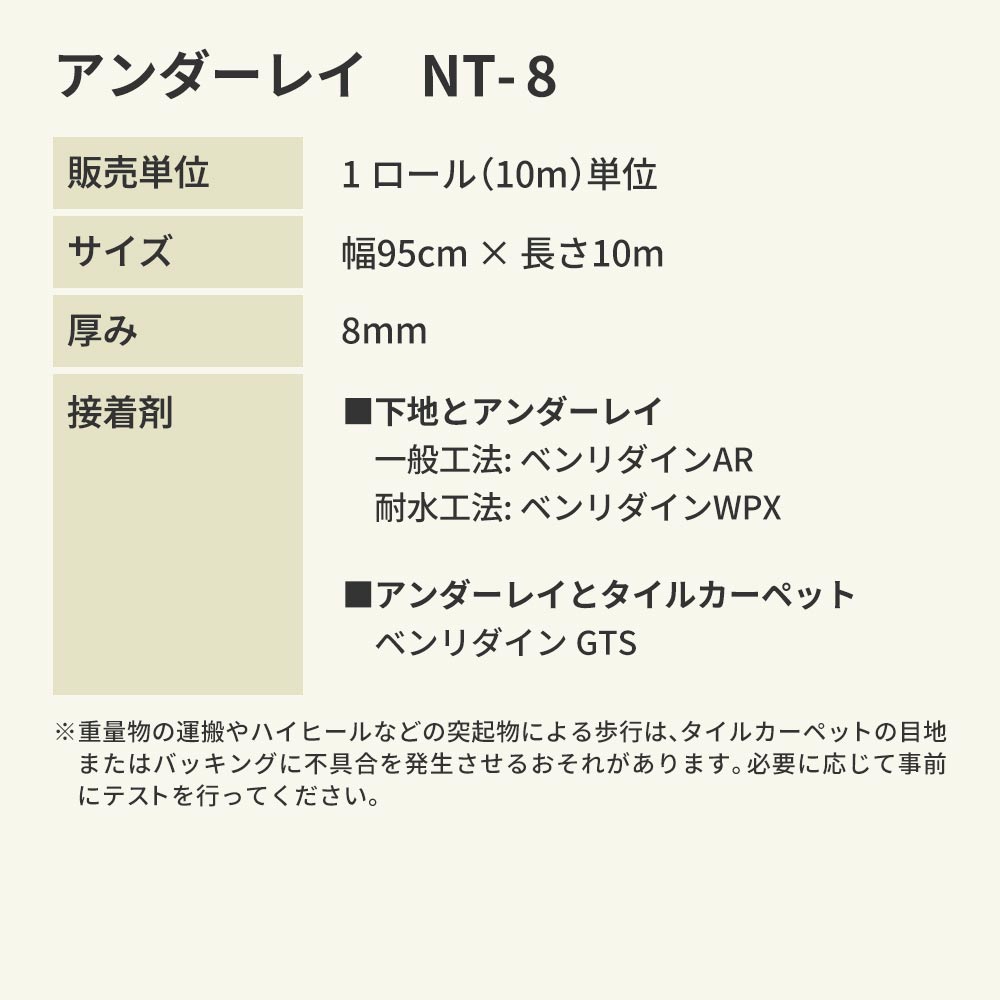 タイルカーペット用 下地材 サンゲツ アンダーレイ 幅95cm × 10m巻き 8mm厚 NT-8 衝撃吸収 遮音