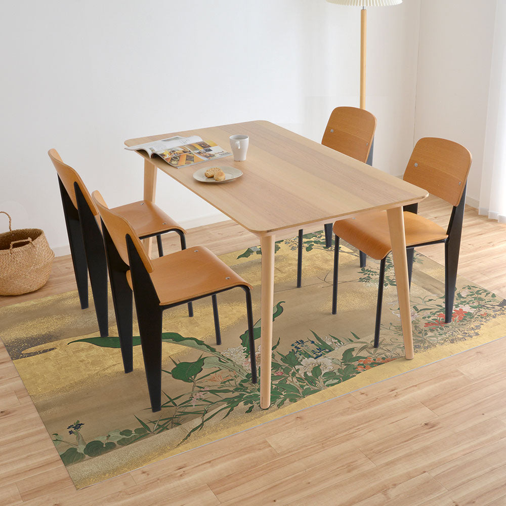 拭けるラグ 「Sheete me ! (シーテミー)」 150cm×220cm 渡辺始興 四季花木図屏風 右隻