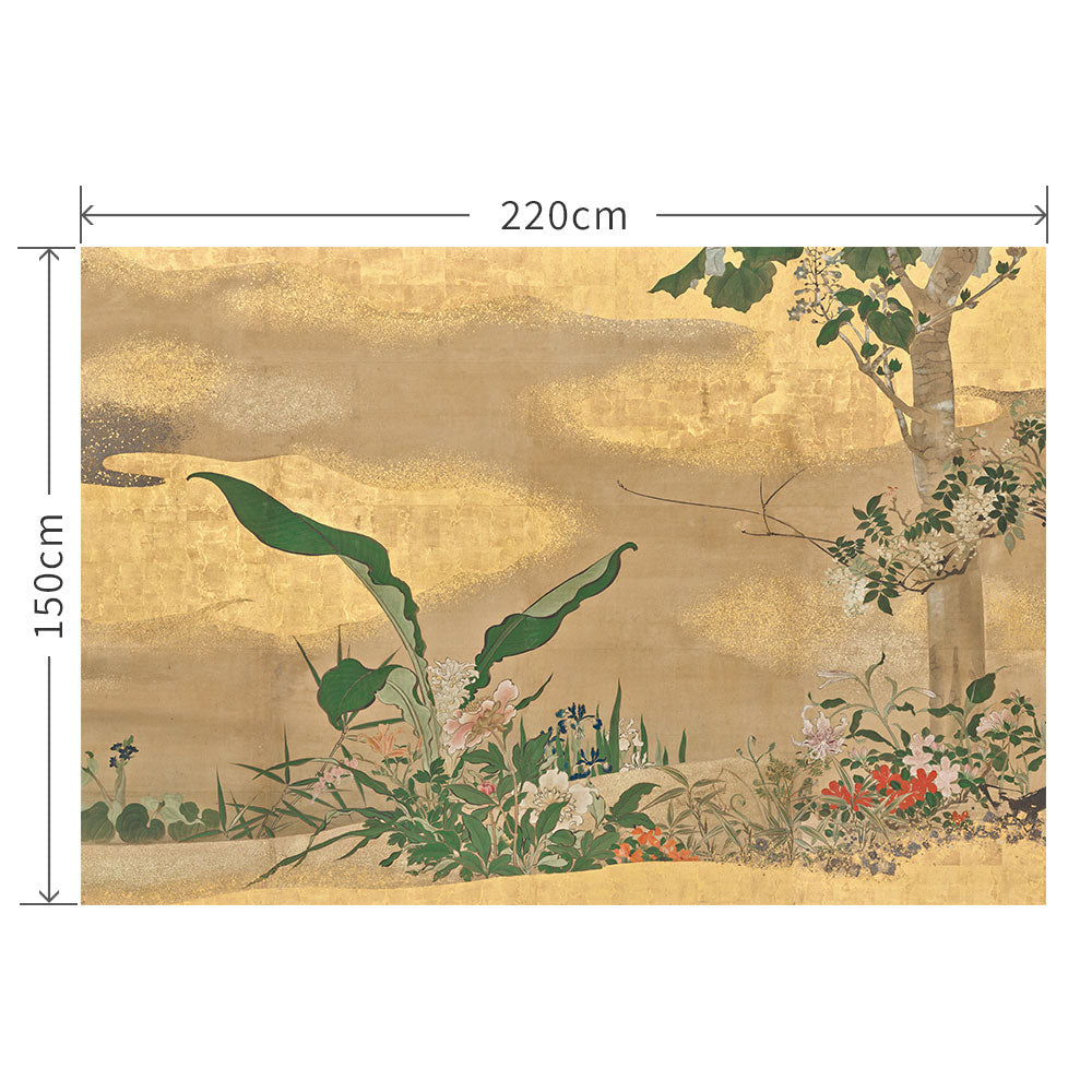 150cm×220cm 渡辺始興 四季花木図屏風 右隻