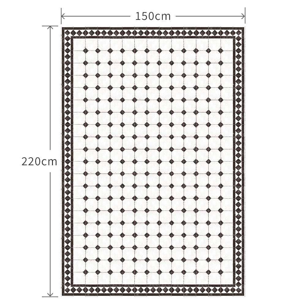 150cm×220cm レトロタイルダイヤ ブラック