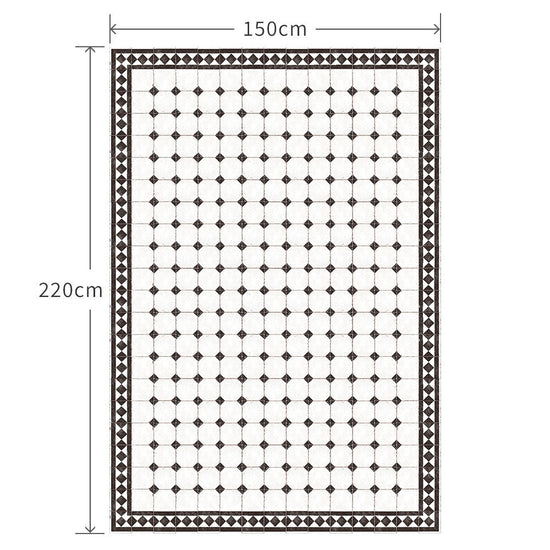 150cm×220cm レトロタイルダイヤ ブラック