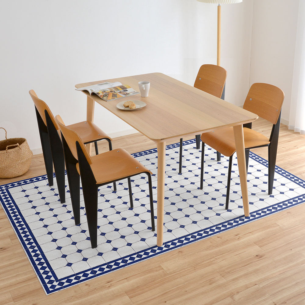 拭けるラグ 「Sheete me ! (シーテミー)」 150cm×220cm レトロタイルダイヤ ブルー