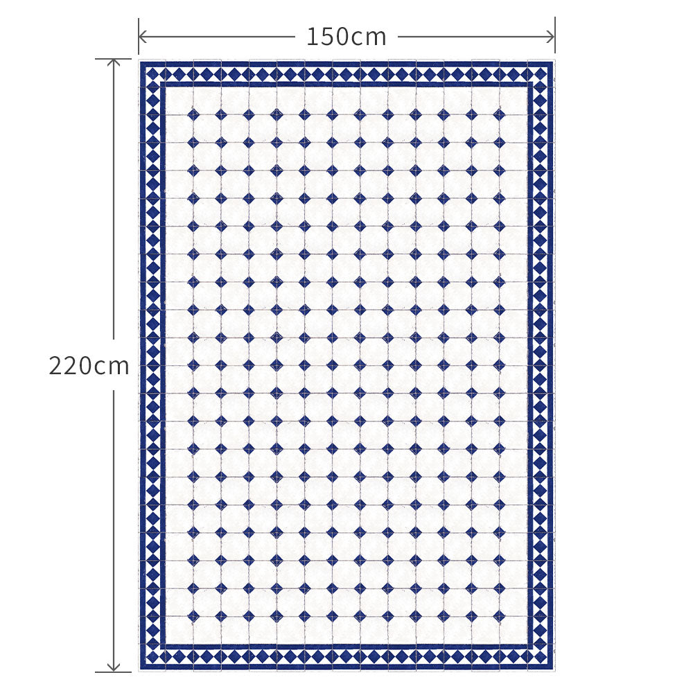 150cm×220cm レトロタイルダイヤ ブルー