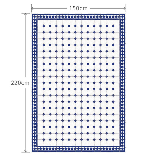 150cm×220cm レトロタイルダイヤ ブルー