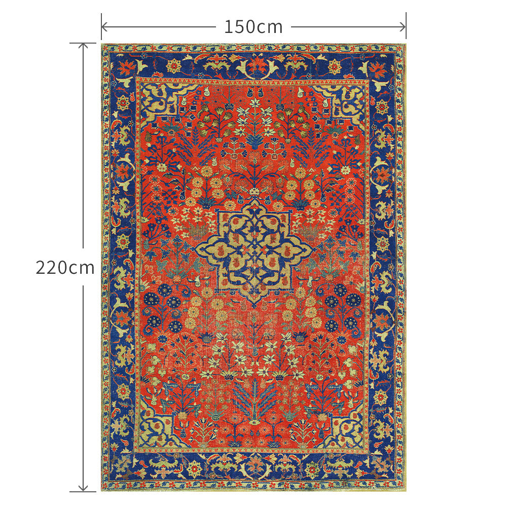 150cm×220cm ビンテージカーペット レッド×ブルー