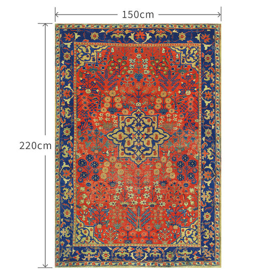 150cm×220cm ビンテージカーペット レッド×ブルー