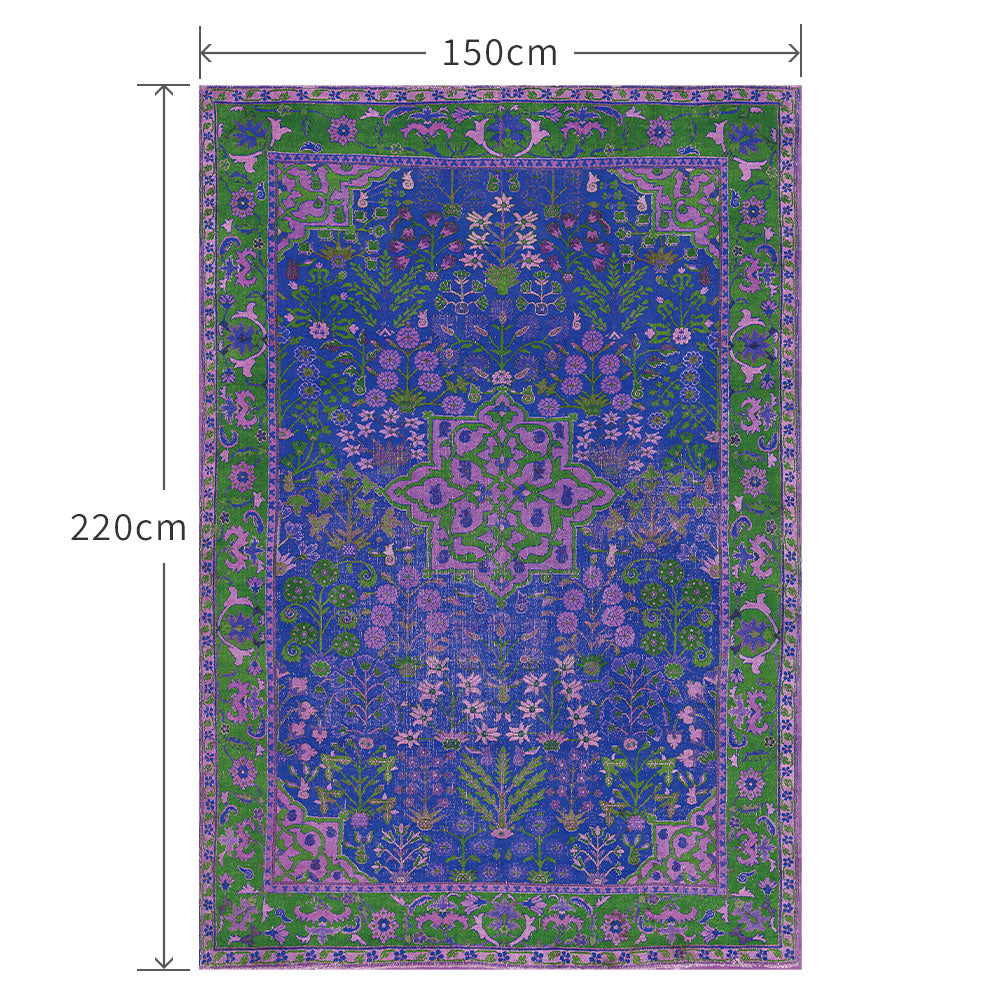 150cm×220cm ビンテージカーペット ブルー×パープル