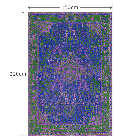 150cm×220cm ビンテージカーペット ブルー×パープル