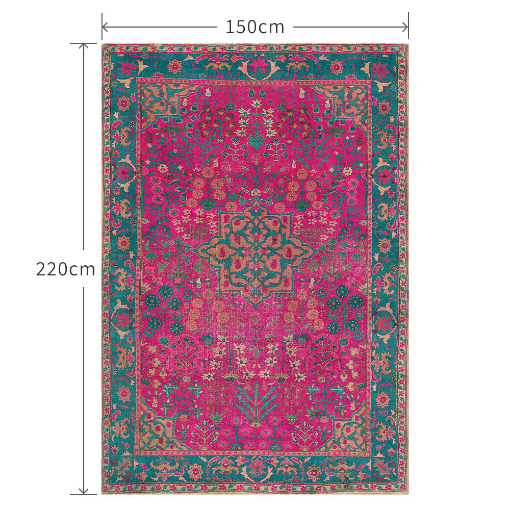 150cm×220cm ビンテージカーペット ピンク×グリーン
