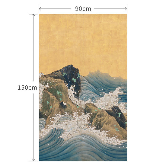 90cm×150cm 山跡鶴嶺 波濤図屏風
