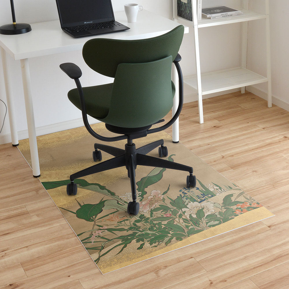 拭けるチェアマット 「Sheete me ! (シーテミー)」 90cm×150cm 渡辺始興 四季花木図屏風 右隻