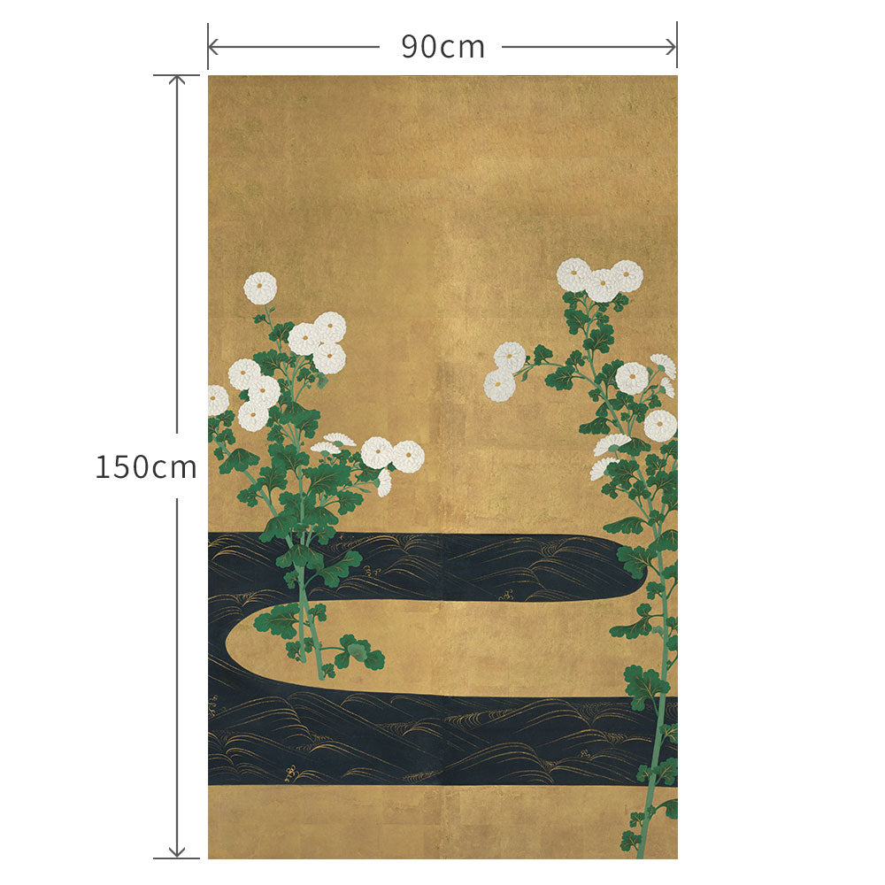 90cm×150cm 尾形光琳 流水に菊図 左隻