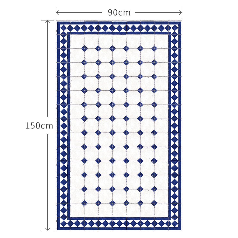 90cm×150cm レトロタイルダイヤ ブルー