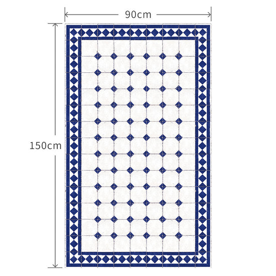 90cm×150cm レトロタイルダイヤ ブルー