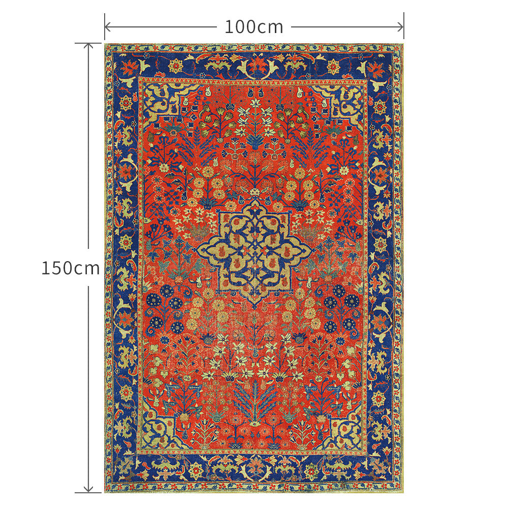 100cm×150cm ビンテージカーペット レッド×ブルー