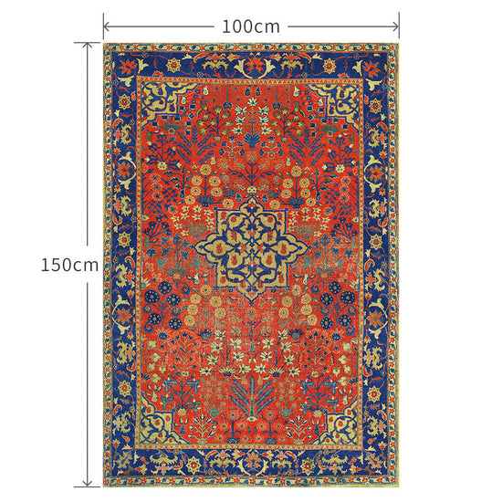 100cm×150cm ビンテージカーペット レッド×ブルー