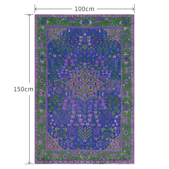 100cm×150cm ビンテージカーペット ブルー×パープル