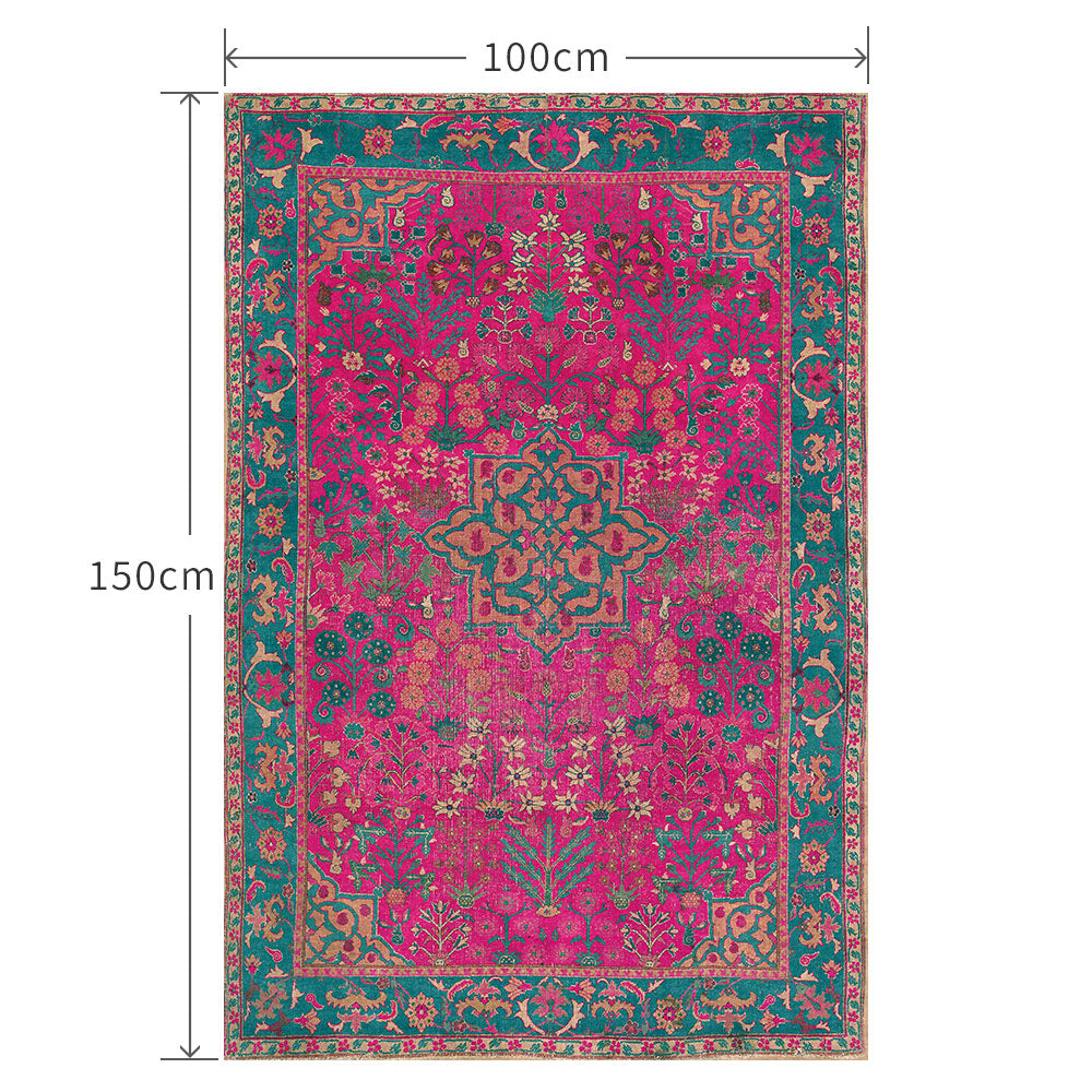 100cm×150cm ビンテージカーペット ピンク×グリーン