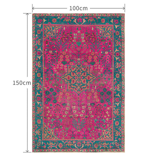 100cm×150cm ビンテージカーペット ピンク×グリーン