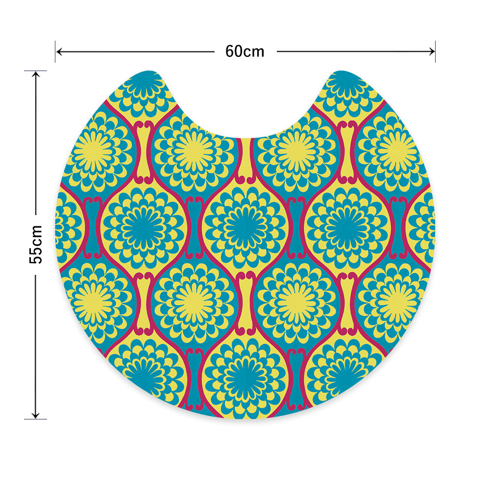 拭ける トイレマット Sheete me! シーテミー サークルタイプ 60cm×55cm 復刻ヴィンテージ D柄 ビビッドBL×YW×PK
