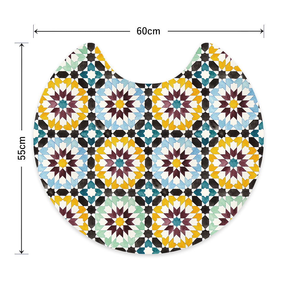 拭ける トイレマット Sheete me! シーテミー サークルタイプ 60cm×55cm モロッコタイル ブルー×グリーン