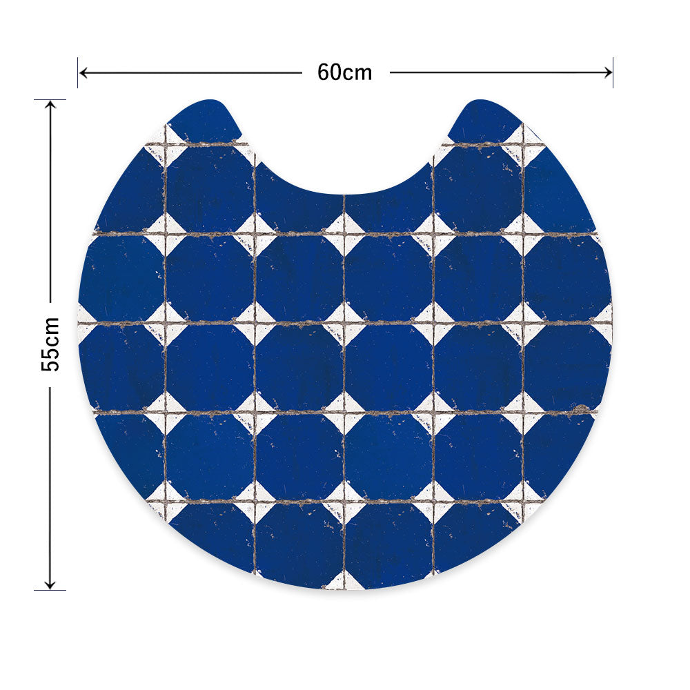 拭ける トイレマット Sheete me! シーテミー サークルタイプ 60cm×55cm レトロタイル ダイヤ/ブルー
