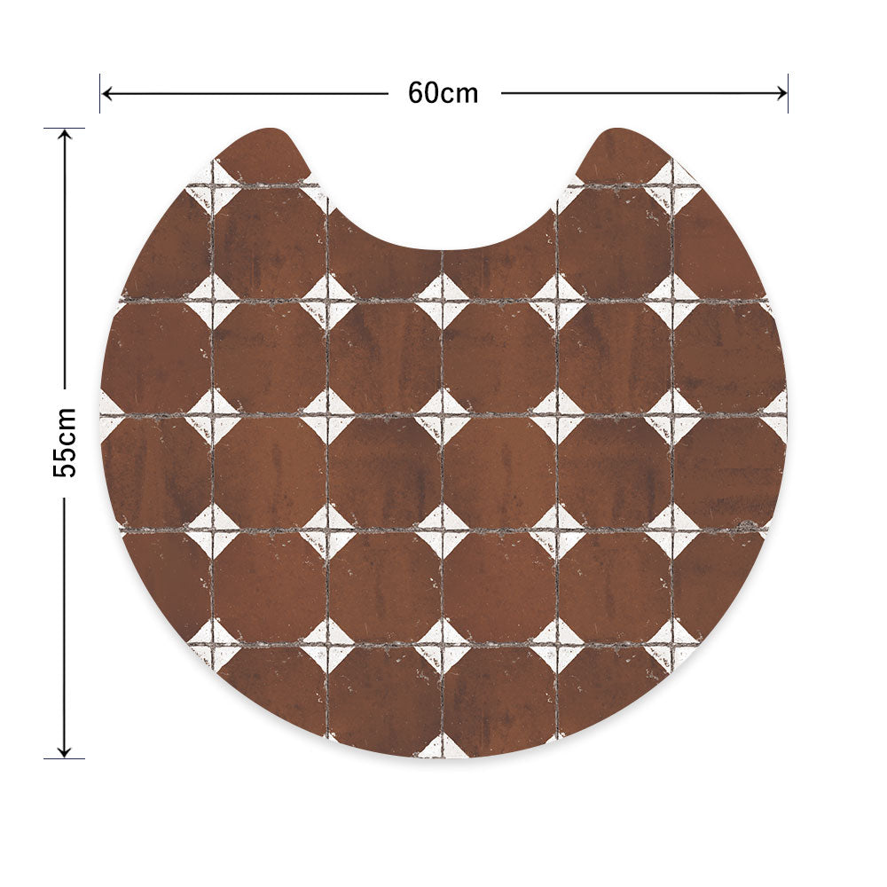 拭ける トイレマット Sheete me! シーテミー サークルタイプ 60cm×55cm レトロタイル ダイヤ/ブラウン