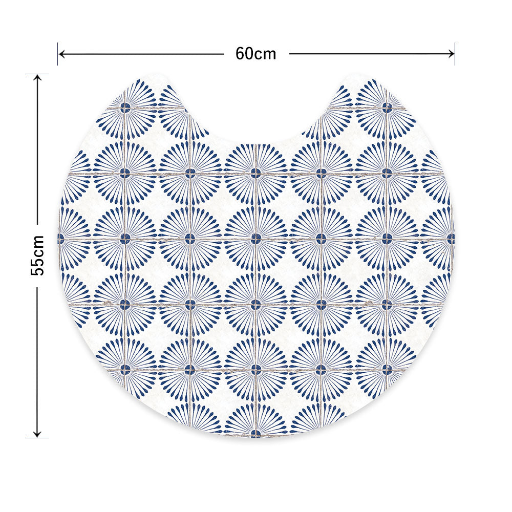 拭ける トイレマット Sheete me! シーテミー サークルタイプ 60cm×55cm レトロタイル デイジー/ネイビー