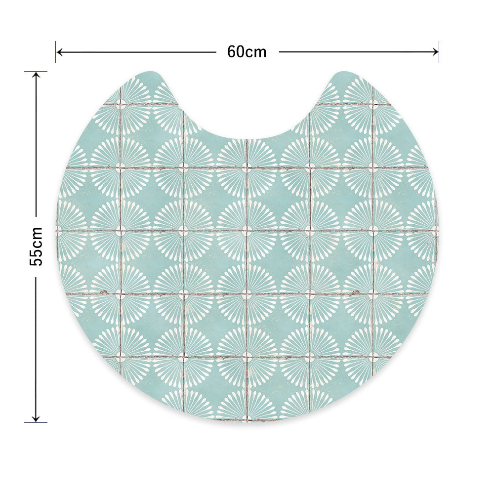 拭ける トイレマット Sheete me! シーテミー サークルタイプ 60cm×55cm レトロタイル デイジー/アクア