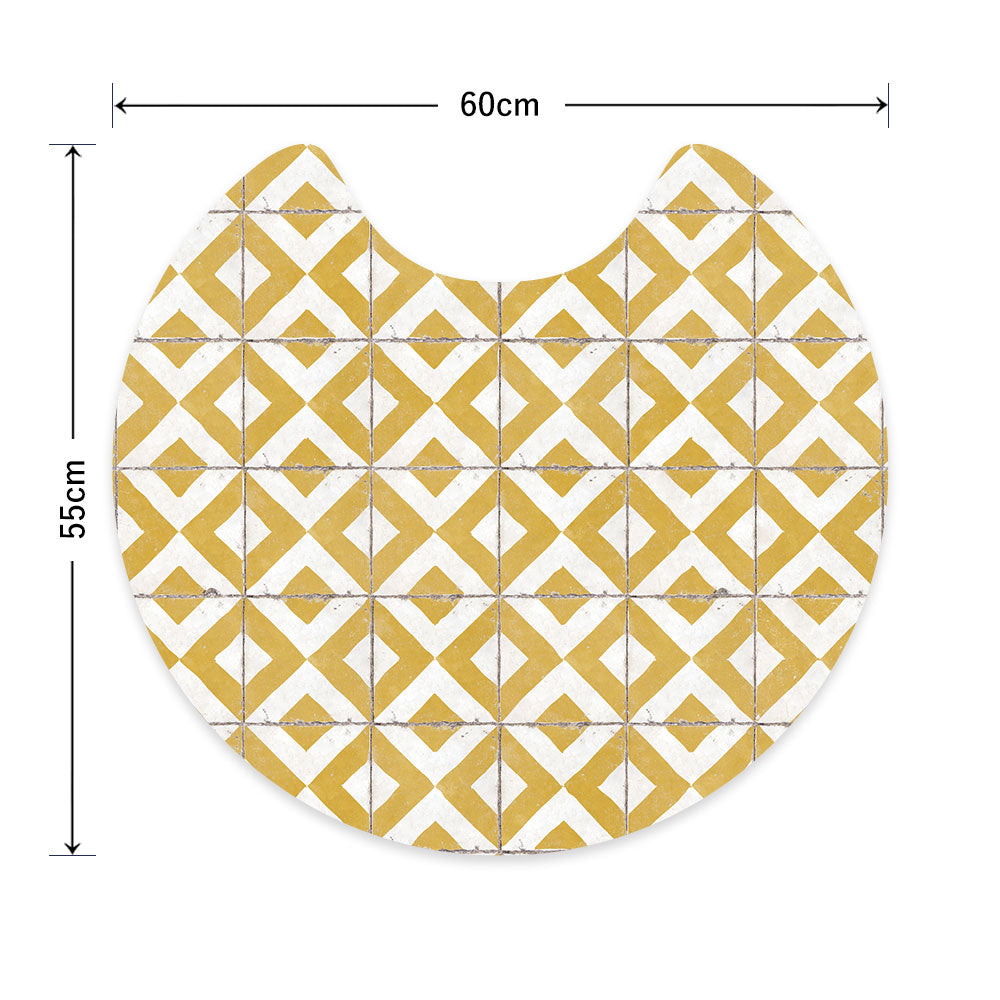 拭ける トイレマット Sheete me! シーテミー サークルタイプ 60cm×55cm レトロタイル テトラ/イエロー