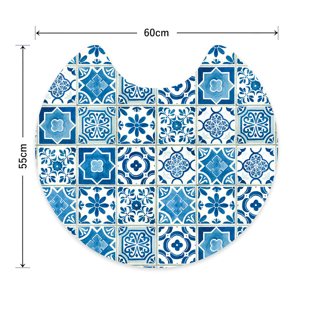 拭ける トイレマット Sheete me! シーテミー サークルタイプ 60cm×55cm ランダムタイル ブルー