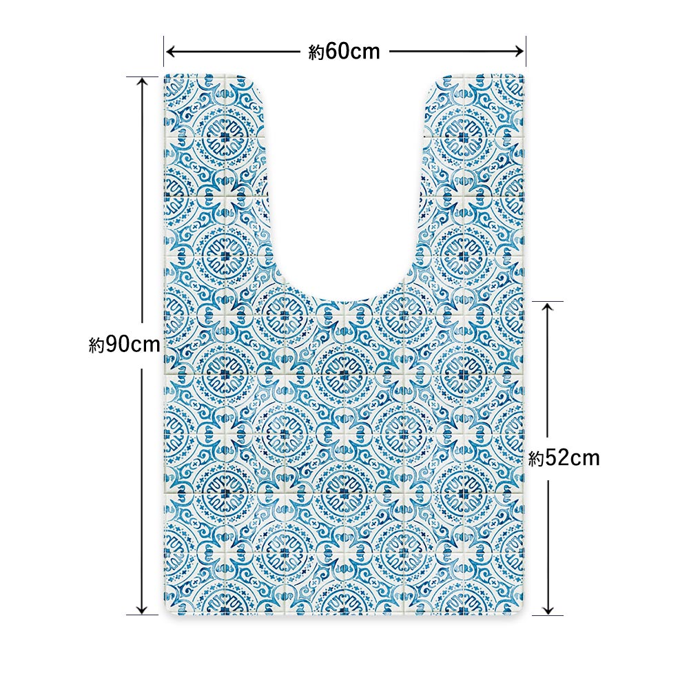 拭ける トイレマット Sheete me! シーテミー ロングタイプ 60cm×90cm HOアンティークタイル ブルー