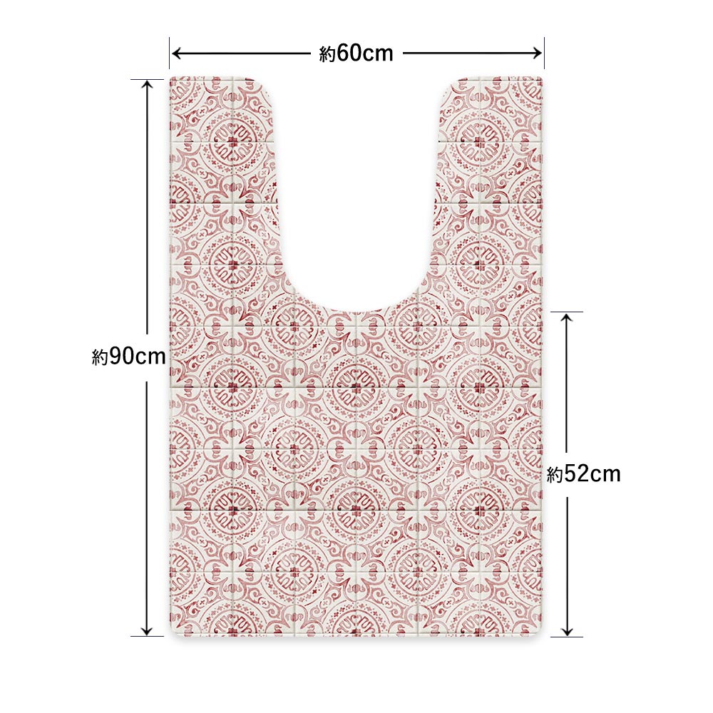 拭ける トイレマット Sheete me! シーテミー ロングタイプ 60cm×90cm HOアンティークタイル レッド