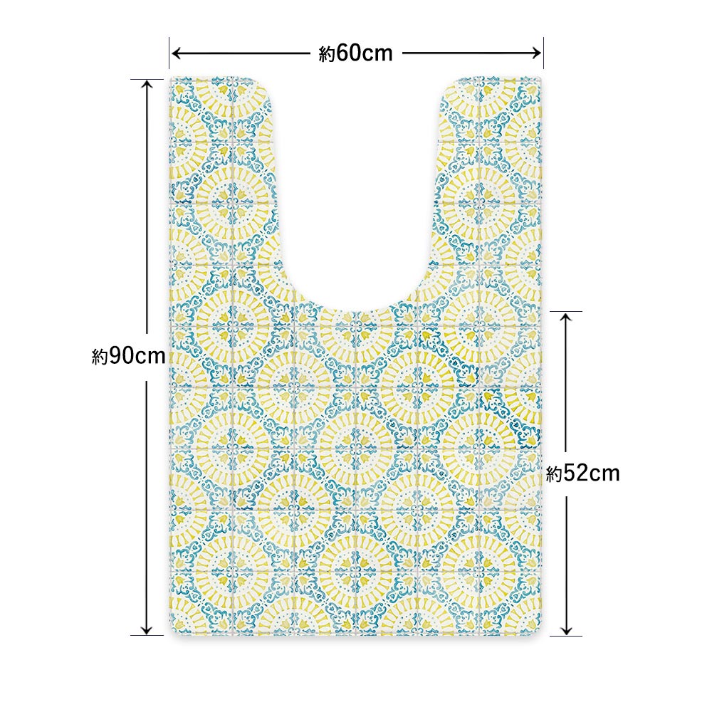 拭ける トイレマット Sheete me! シーテミー ロングタイプ 60cm×90cm KKアンティークタイル レモン×ブルー