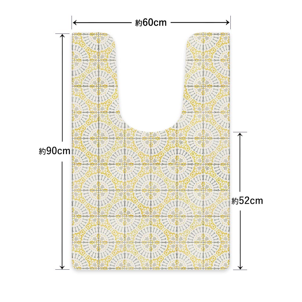 拭ける トイレマット Sheete me! シーテミー ロングタイプ 60cm×90cm KKアンティークタイル ライトグレー×イエロー