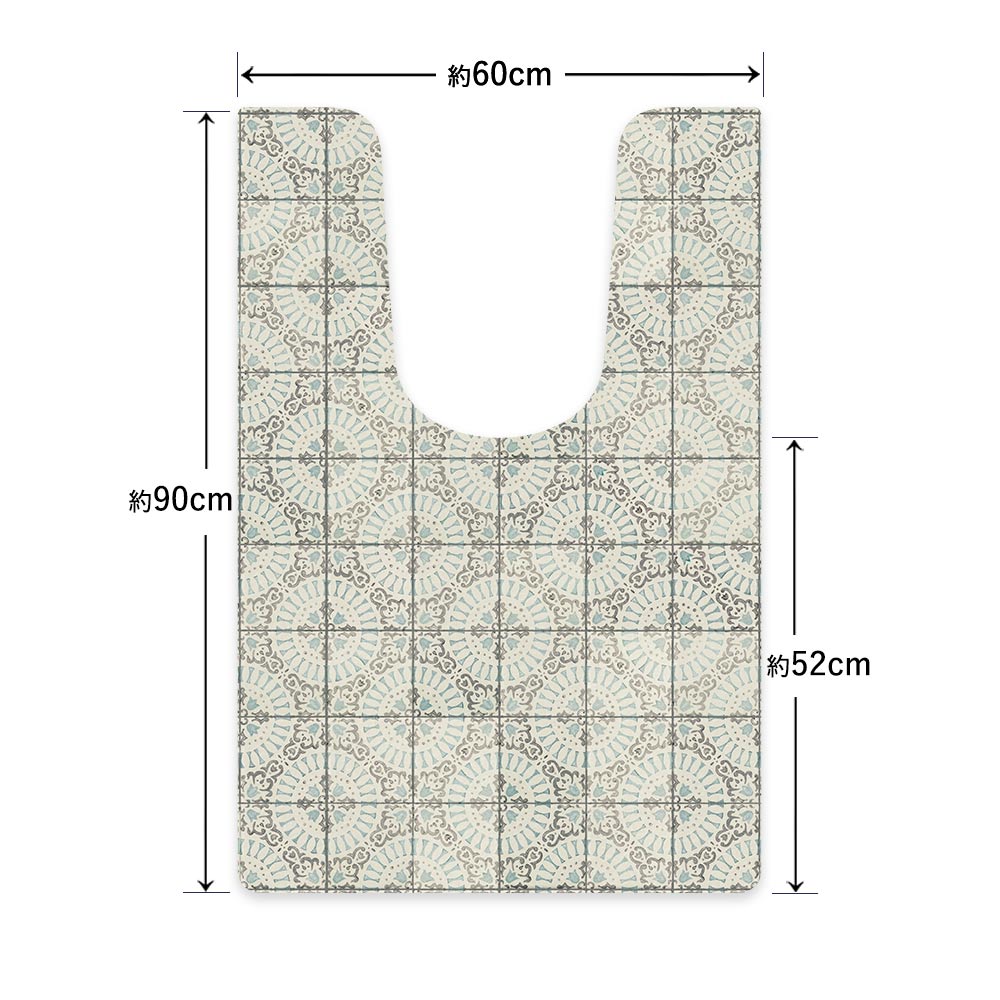 拭ける トイレマット Sheete me! シーテミー ロングタイプ 60cm×90cm KKアンティークタイル アクアマリン×ストーン