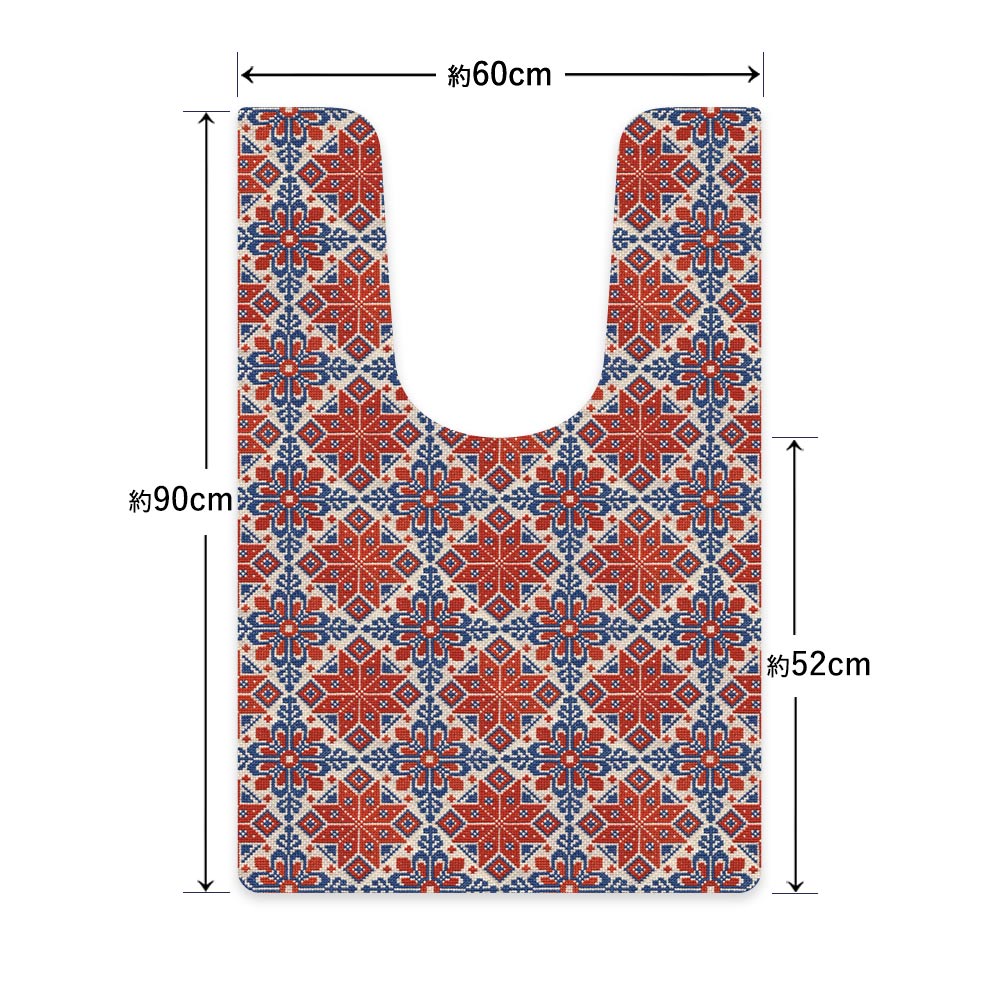 拭ける トイレマット Sheete me! シーテミー ロングタイプ 60cm×90cm クロスステッチ レッド×ブルー