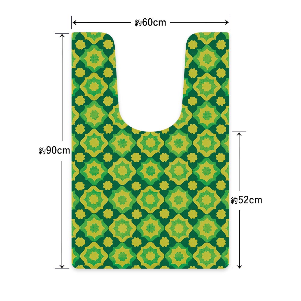 拭ける トイレマット Sheete me! シーテミー ロングタイプ 60cm×90cm 復刻ヴィンテージ A柄 グリーン×イエロー