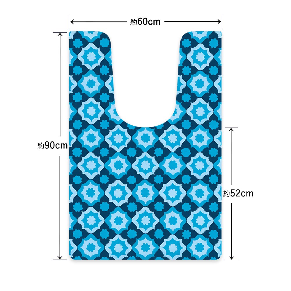 拭ける トイレマット Sheete me! シーテミー ロングタイプ 60cm×90cm 復刻ヴィンテージ A柄 ブルー×ブルー