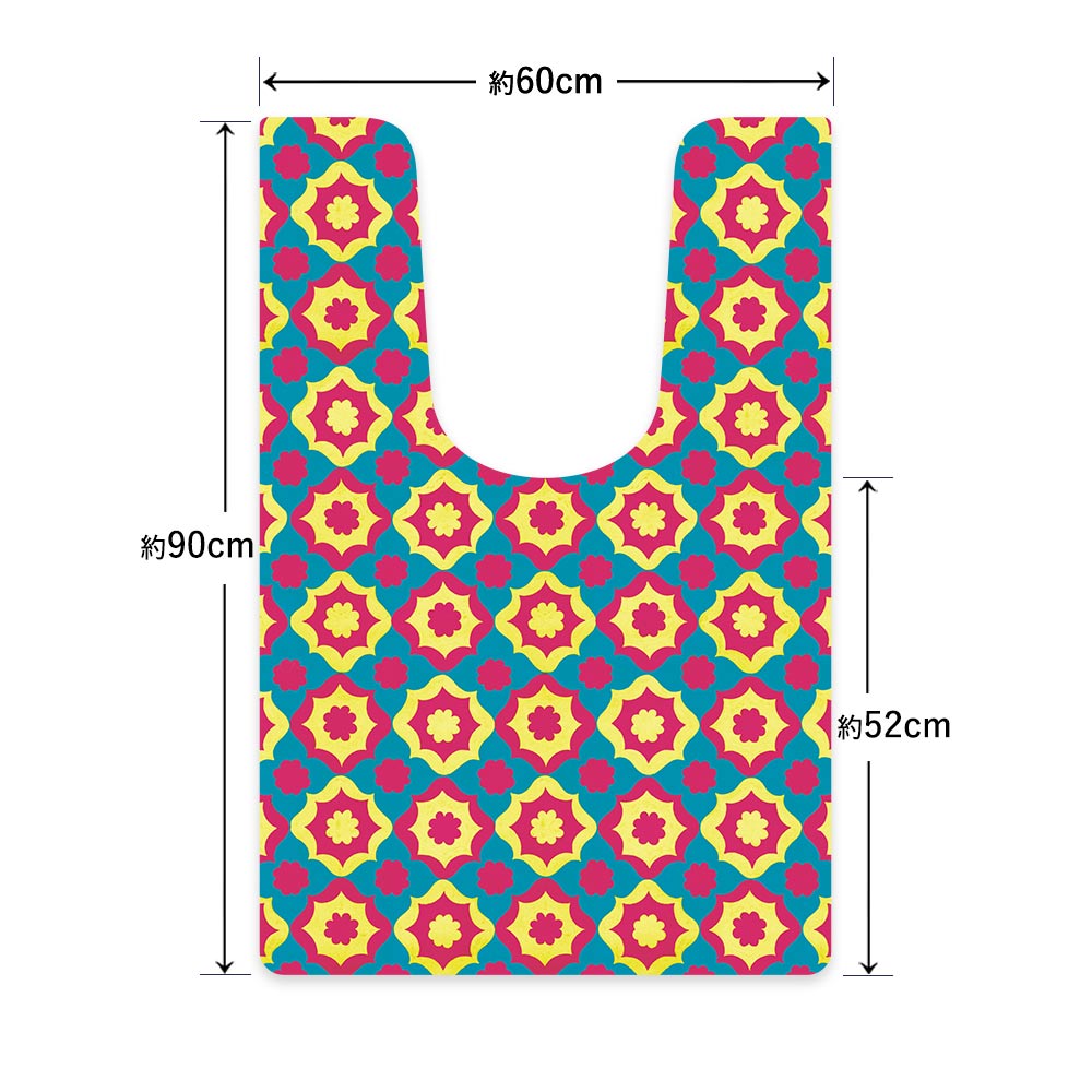 拭ける トイレマット Sheete me! シーテミー ロングタイプ 60cm×90cm 復刻ヴィンテージ A柄 ビビッドBL×YW×PK