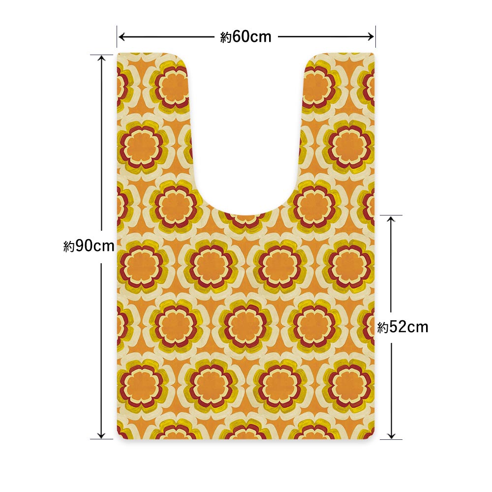 拭ける トイレマット Sheete me! シーテミー ロングタイプ 60cm×90cm 復刻ヴィンテージ B柄 オレンジ×イエロー