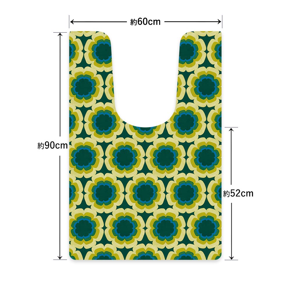 拭ける トイレマット Sheete me! シーテミー ロングタイプ 60cm×90cm 復刻ヴィンテージ B柄 グリーン×イエロー