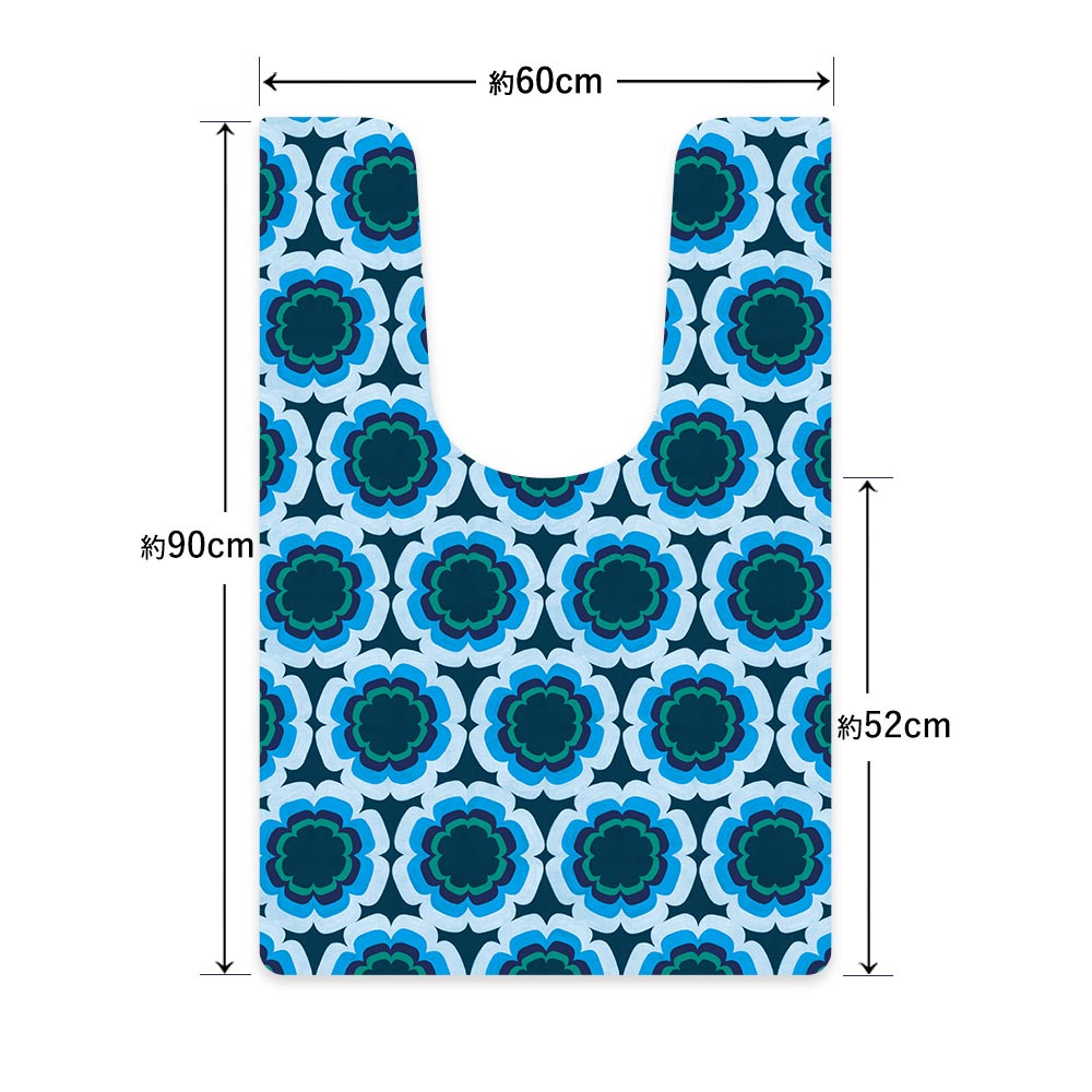 拭ける トイレマット Sheete me! シーテミー ロングタイプ 60cm×90cm 復刻ヴィンテージ B柄 ブルー×ブルー