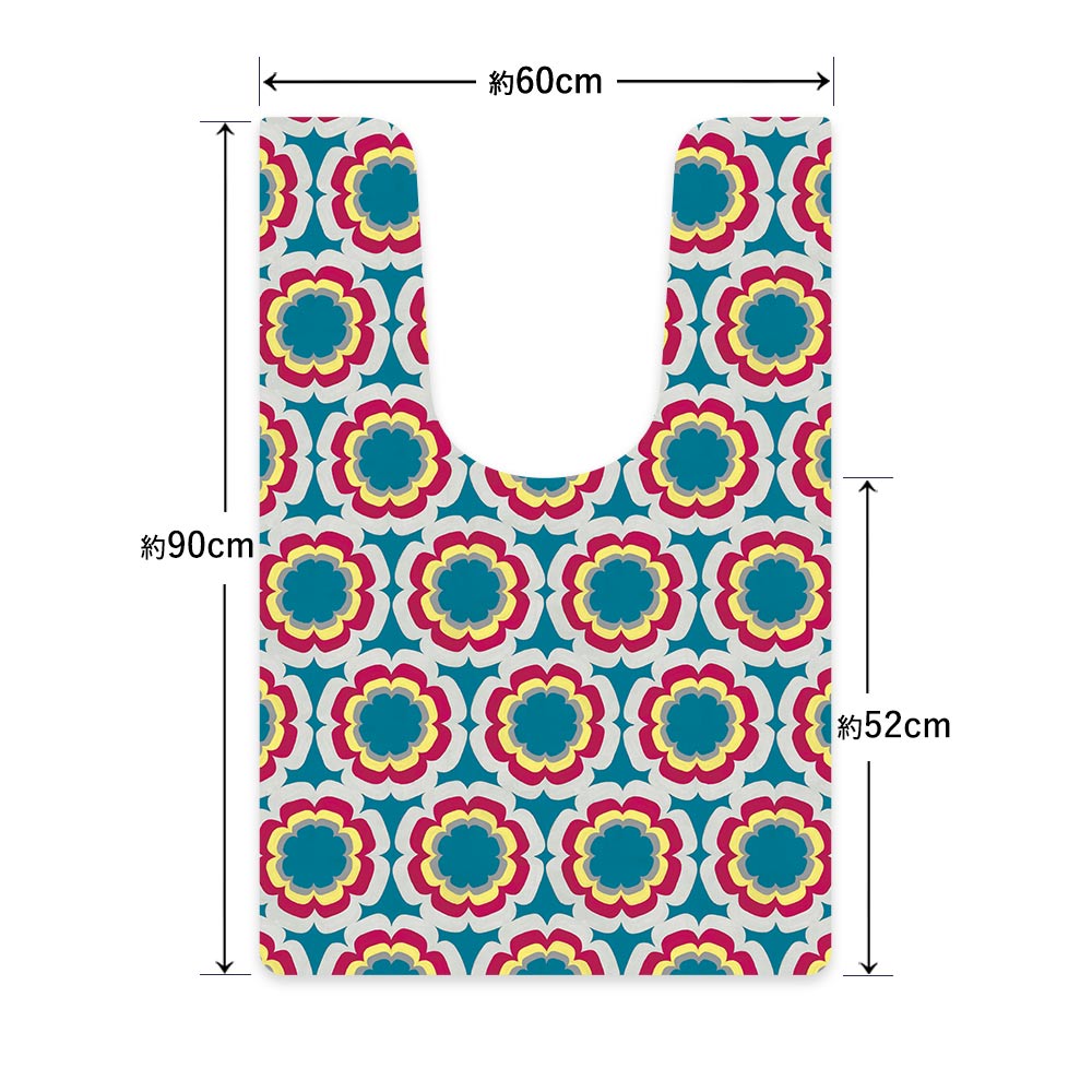 拭ける トイレマット Sheete me! シーテミー ロングタイプ 60cm×90cm 復刻ヴィンテージ B柄 ビビッドBL×YW×PK