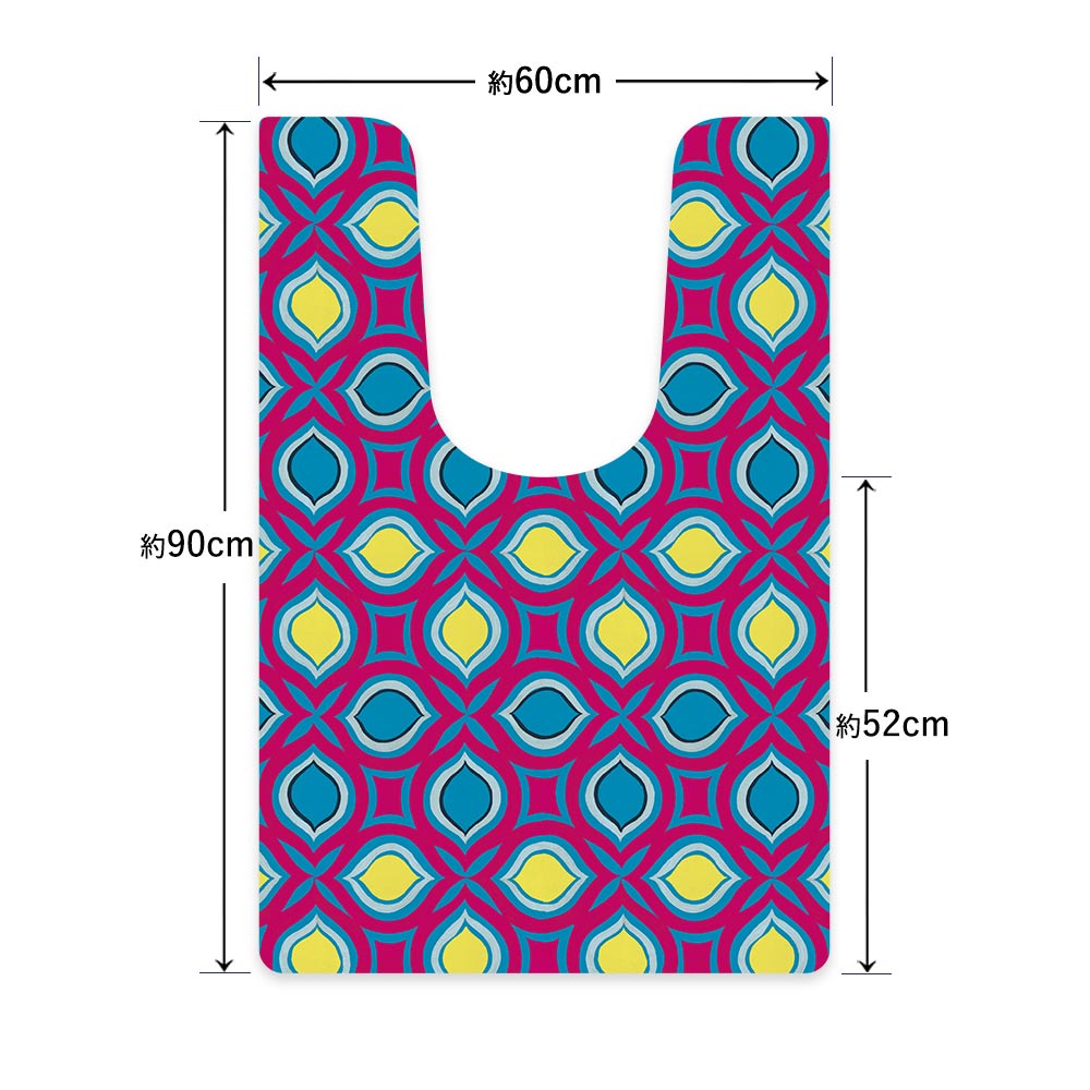 拭ける トイレマット Sheete me! シーテミー ロングタイプ 60cm×90cm 復刻ヴィンテージ C柄 ビビッドBL×YW×PK