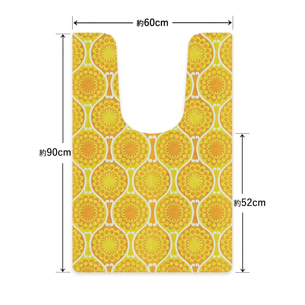 拭ける トイレマット Sheete me! シーテミー ロングタイプ 60cm×90cm 復刻ヴィンテージ D柄 オレンジ×イエロー