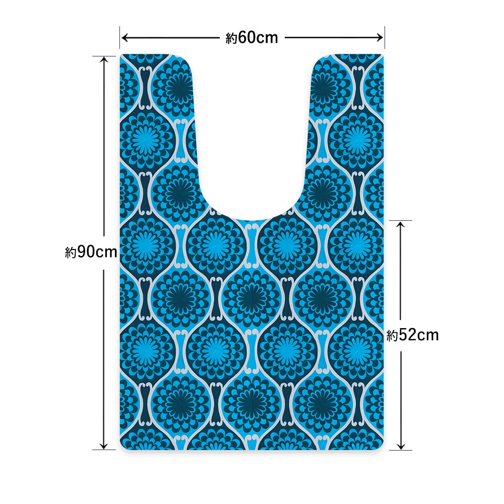拭ける トイレマット Sheete me! シーテミー ロングタイプ 60cm×90cm 復刻ヴィンテージ D柄 ブルー×ブルー