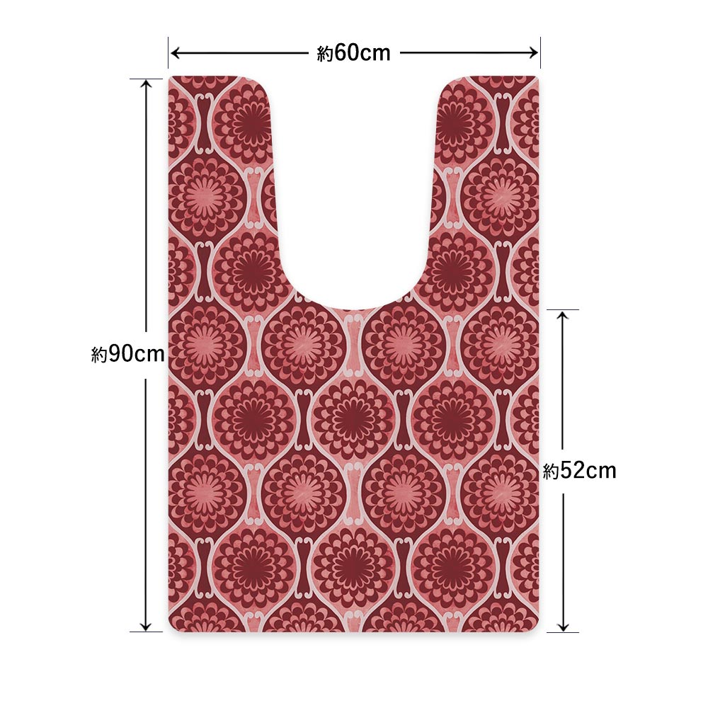 拭ける トイレマット Sheete me! シーテミー ロングタイプ 60cm×90cm 復刻ヴィンテージ D柄 レッド×レッド